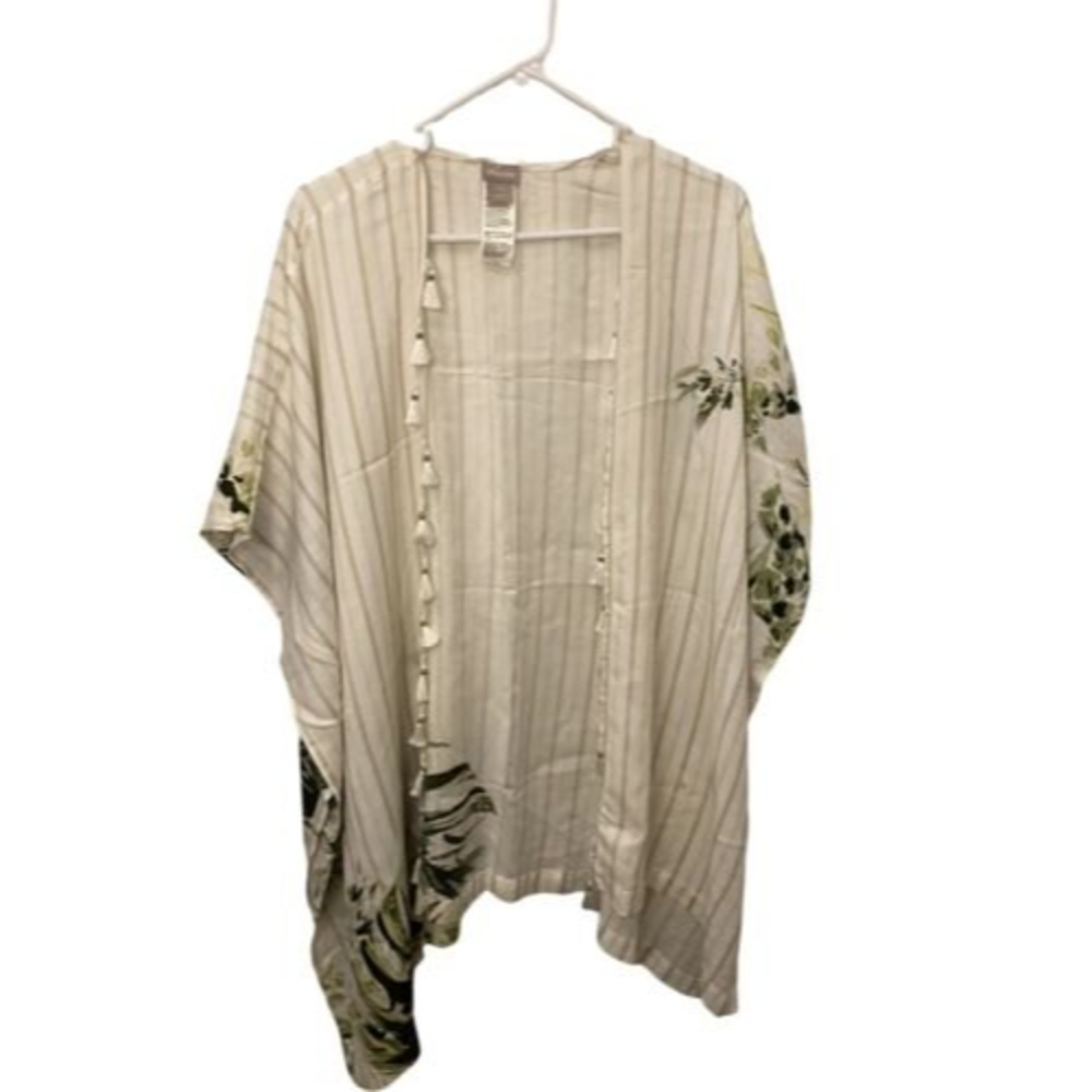 chicos kimono coverup tropical print size large/xlarge Tassel Trim